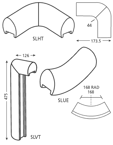 Slender handrail fittings